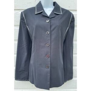 Cami International Blazer Jacket Womens 12 Black Wool Blend Faux Leather Trim
